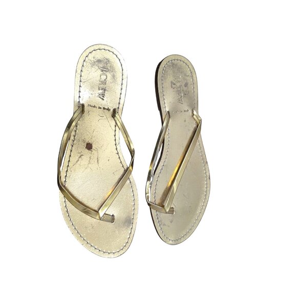 J.CREW Made In Italy Gold Metallic Leather Flip Flops Sandals Size 9 Flat Thong - Picture 1 of 9